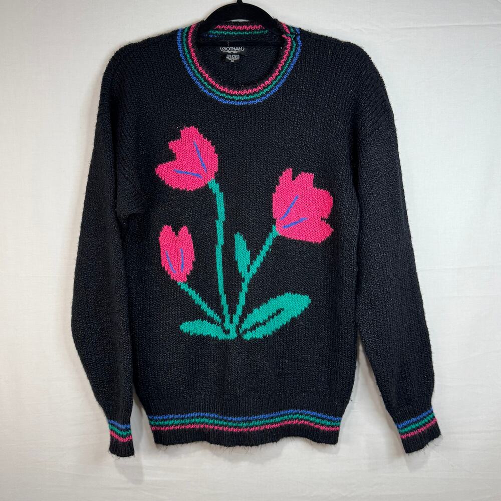 Gotham Vintage Sweater Pink Tulips Black Large